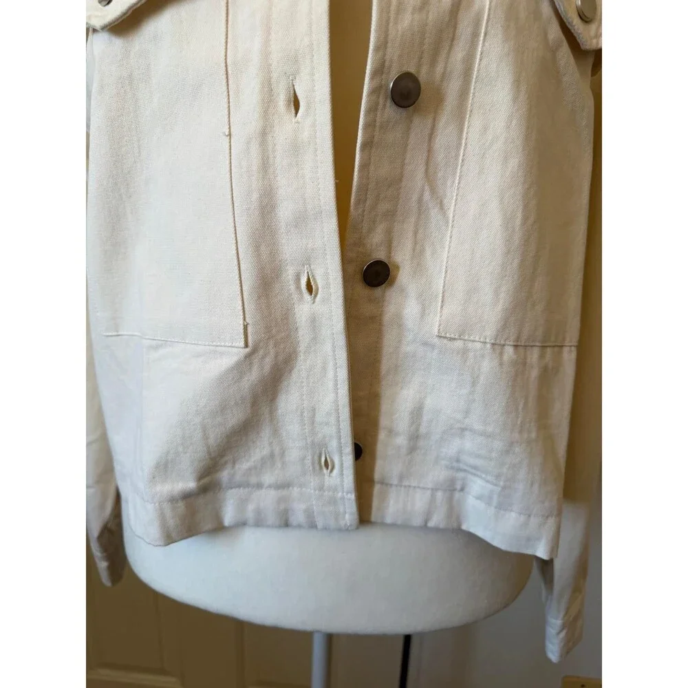 Dolan Jacket Women's XL Cream Embroidered Floral Denim Button Front Boho Rodeo